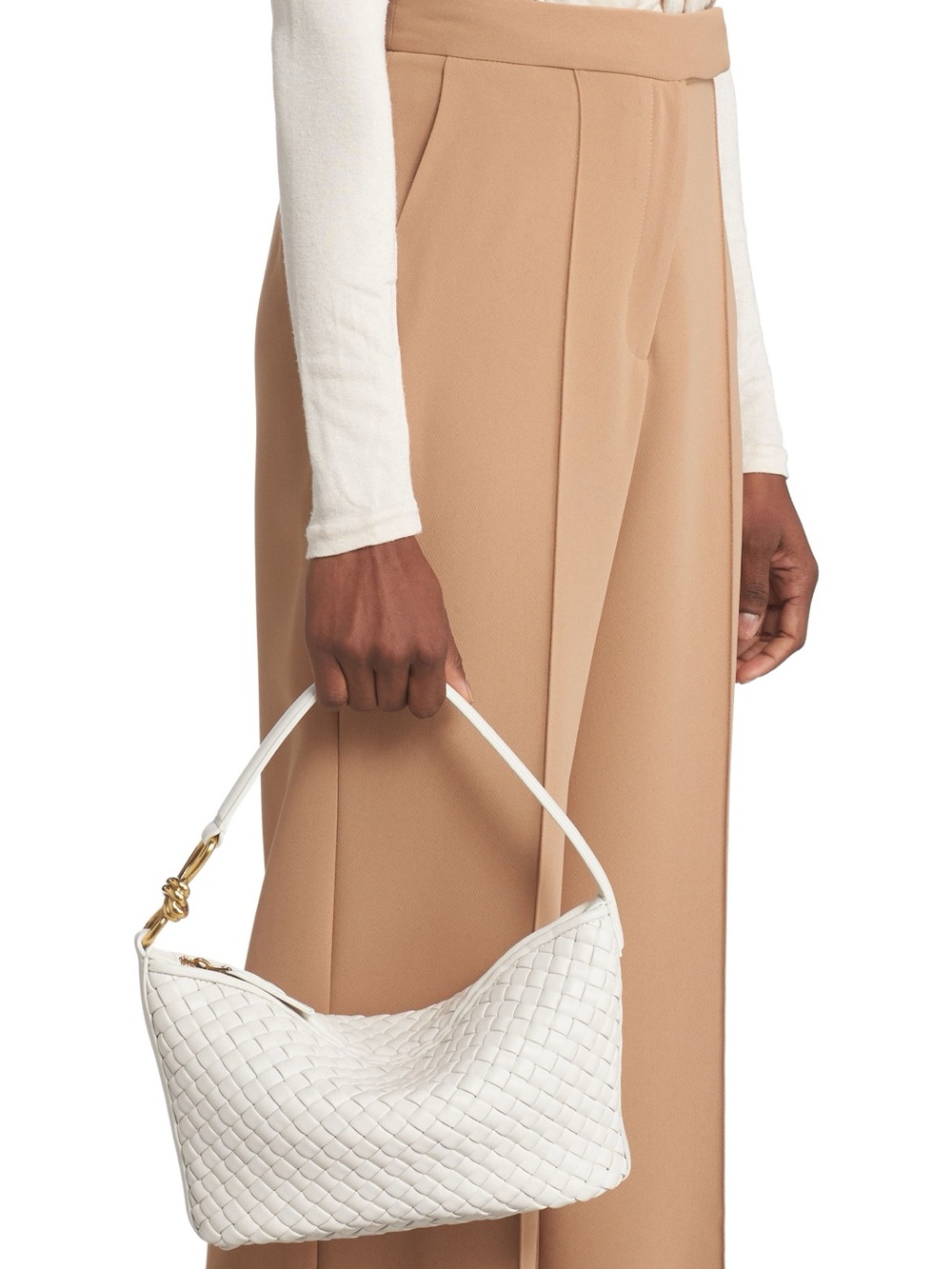 Bottega Veneta White Chalk Padded Intrecciato Leather Knot Shoulder Bag - Picture 12 of 13